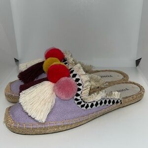 TONIVIS Mule Pompom Espadrilles Slides Slip On Flats BOHO Shoes Women’s 6